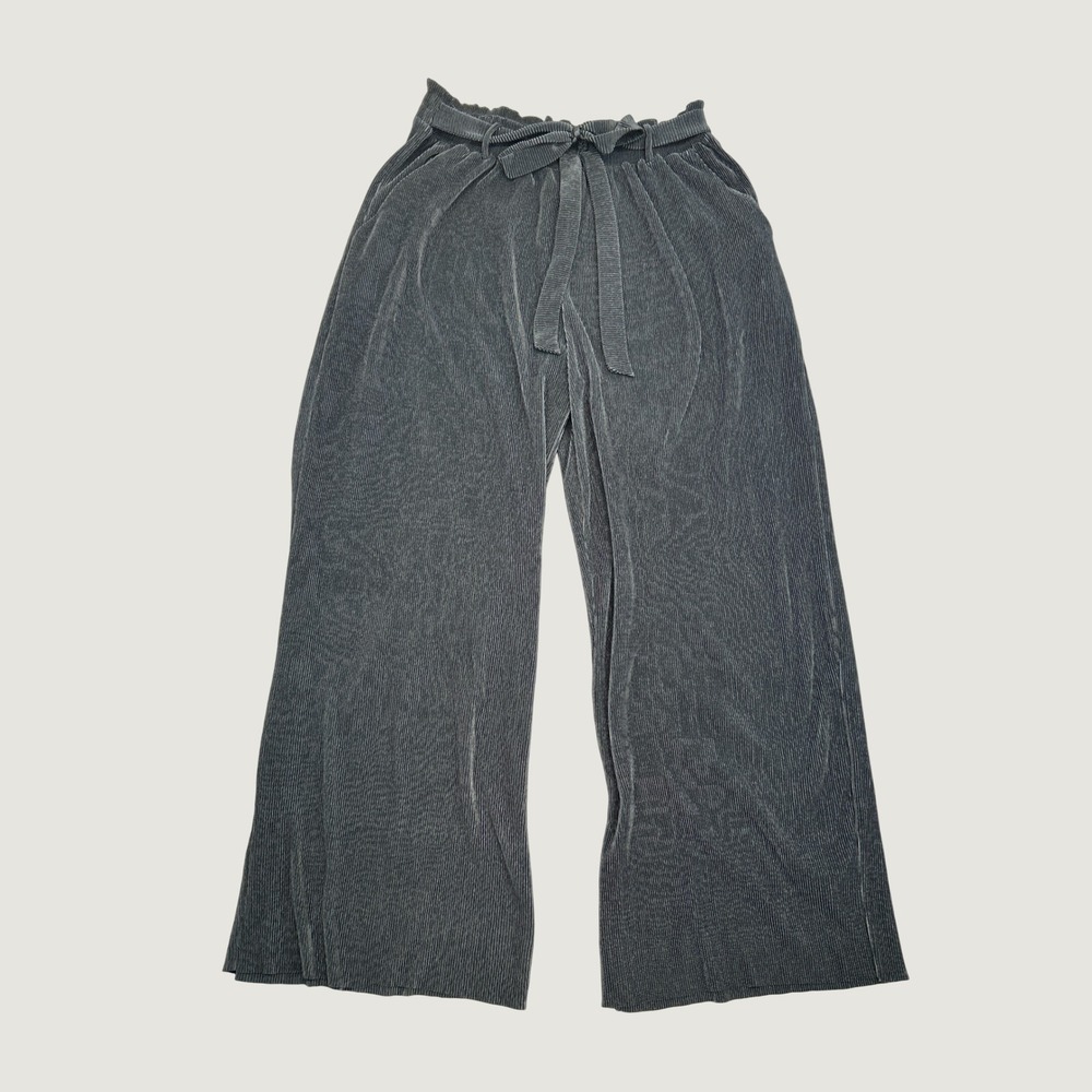 LuLaRoe Dianne Wide Leg Pants Women L Gray Pleated Paperbag Tie Waist NWT